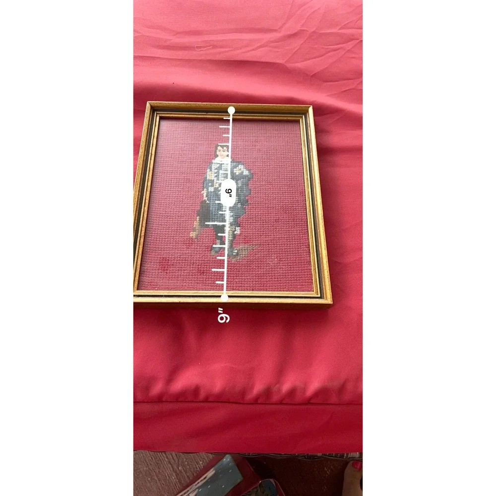 Vintage Framed Pinky & Blue Boy Cross Stitch 16‎ X 12 Colonial Set Of 2 Handmade - Picture 6 of 6